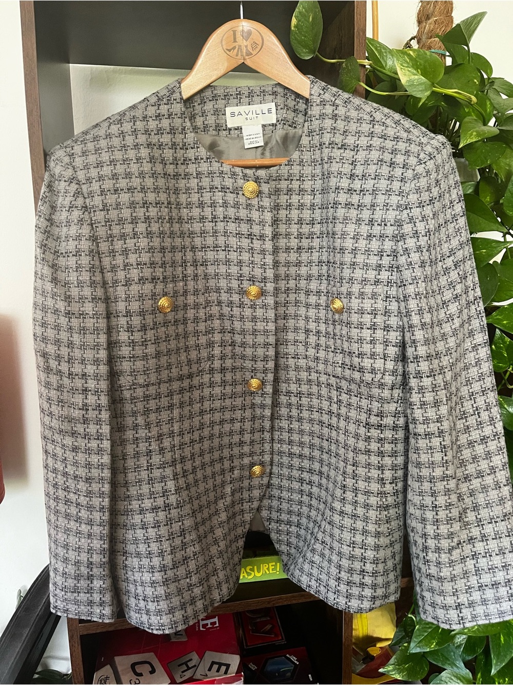 Vintage Saville Tweed Blazer M 8-10 Gold Buttons Made USA